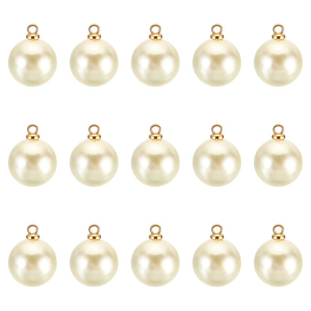 Unique Bargains Pendentifs Perles Factices 12 mm, Lot de 150 Perles Rondes Imitation Perle, Beige Doré