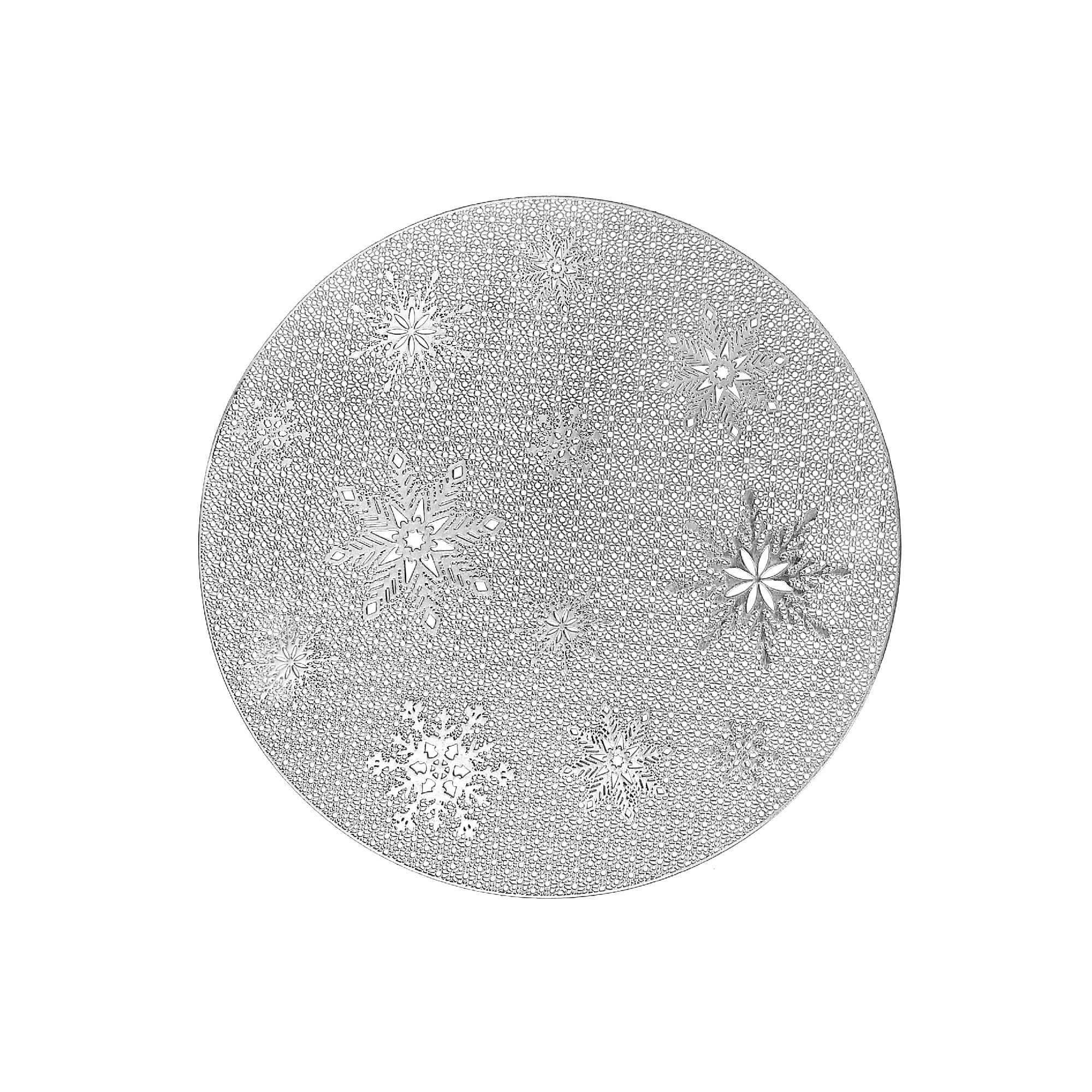 Set De Table Rond En Pvc Découpé Motif Flocon De Neige (Argent) - Lot De 12