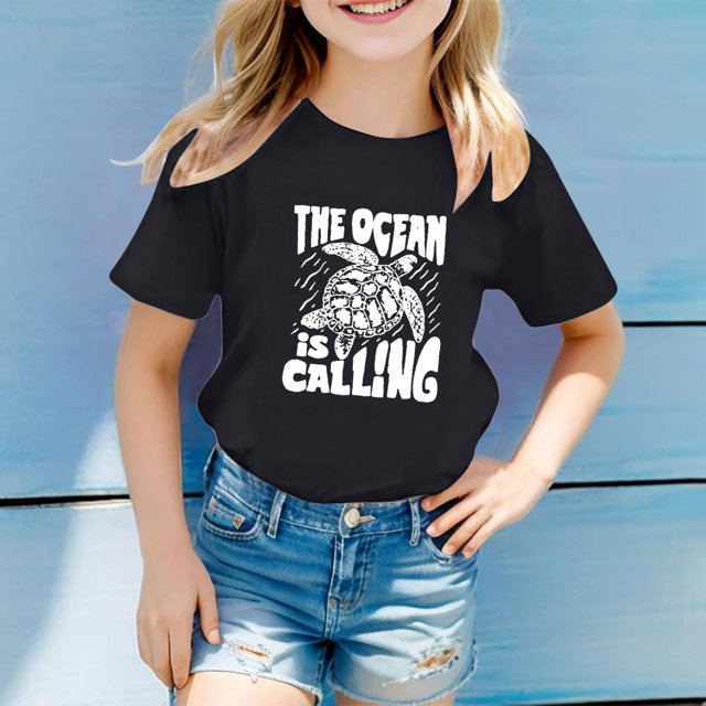 Hauts Filles Décontractés Enfants Motif Lettres Multicolores Manches Courtes Col Rond T-Shirts et Chemises