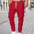 thumbnail image 2 of YOIAVAIOY Fleece Jogger Pants for Men Drawstring Waist Cargo Sweatpants Winter Athletic Pants with Flap Pockets Red M, 2 of 6