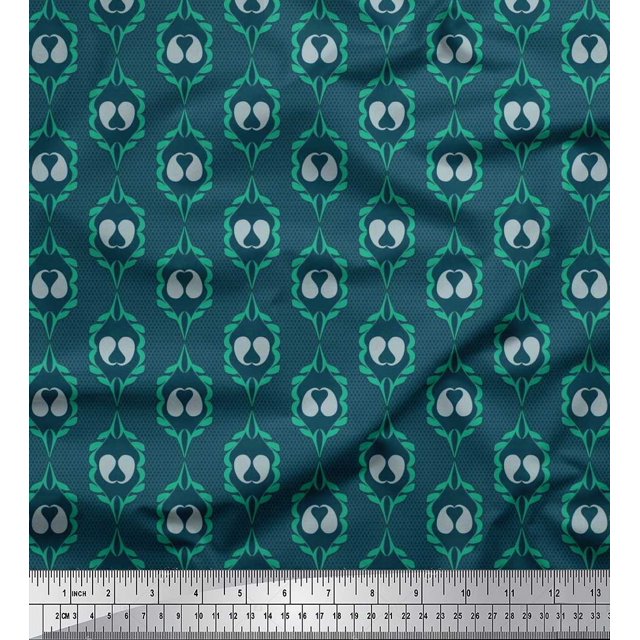 Soimoi Poly Georgette Fabric Check,Paisley & Ogee Damask Printed Fabric 1 Yard 42 Inch Wide