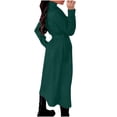 thumbnail image 3 of WRKEKC Women's Belted Trench Coat Long Length Button Front Solid Color Fall Casual Office Wear Transitional Layer Plus Size Available Green XL, 3 of 6