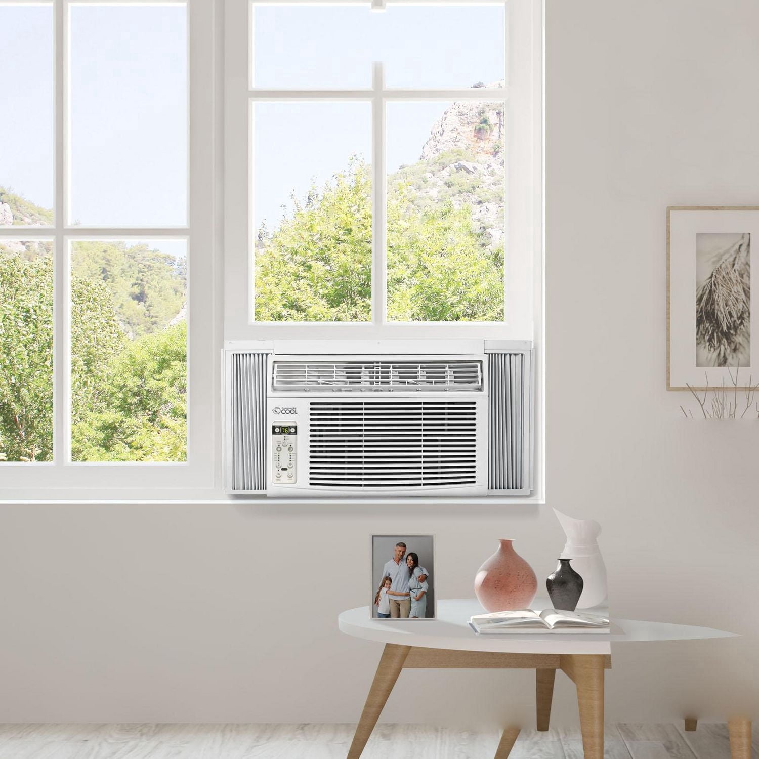 Climatiseur de fenêtre commercial 8000 BTU, unité de climatisation de fenêtre refroidissant jusqu'à 350 pieds carrés, unité de climatisation de fenêtre avec télécommande à fonctions complètes, blanc