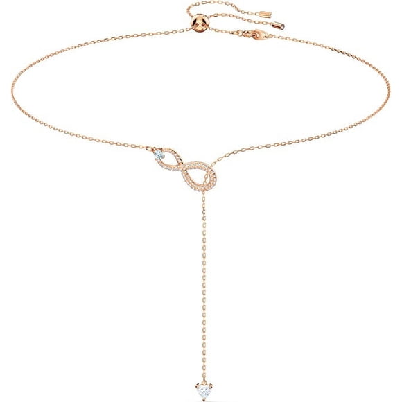 Swarovski Crystal Jewelry Collection, Rhodium and Rose Gold Finishes, Eternal Love Y Shaped Fringe Necklace, Swarovski Elements Crystal Clavicle Chain for Women