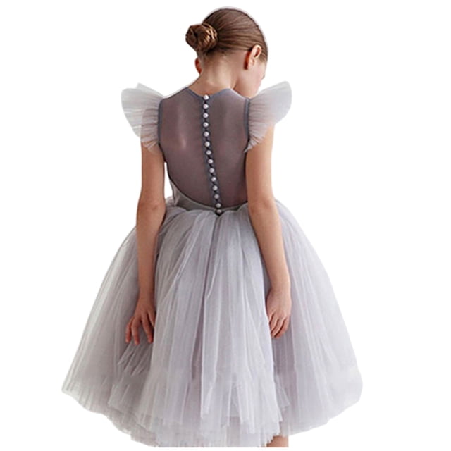 Splozh Robes d'Été pour Fille, Tout-Petits, Enfants, Bébé Fille, à Volants, Pageant, Fête, Mariage, Robe en Tulle pour Fille, Manches Courtes, Robes de Princesse, Gris, 6-7 Ans
