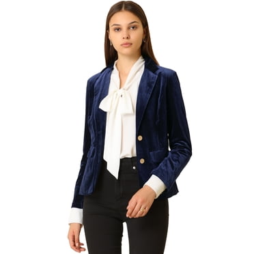 INSPIRE CHIC Blazer en Velours de Bureau pour Femme, Vintage, à Revers Cranté, Boutonné à l'Avant