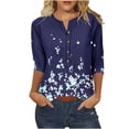 thumbnail image 1 of Womens Printed Button 3/4 Sleeve T-shirt Loose Top, 1 of 4