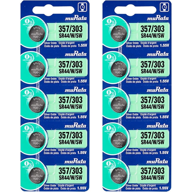Murata 357/303 SR44/W/SW Battery 1.55V Silver Oxide Watch Button Cell (10 Batteries)