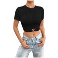 thumbnail image 1 of Yuyuzo Crop Tops pour les Femmes Col Rond Manches Courtes Sortir Tops Été Minces Ajustés T-Shirts Froncés, 1 of 6