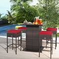 thumbnail image 1 of Gymax 5PCS Patio Bar Set Rattan Bar Furniture Set w/ Table & 4 Cushioned Stools Red, 1 of 10