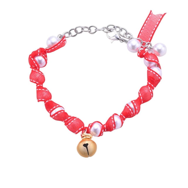 Dog Necklace Decorative Crisp Bell Stylish Pet Cat Dog Fake Pearl Ribbon Neck Circle