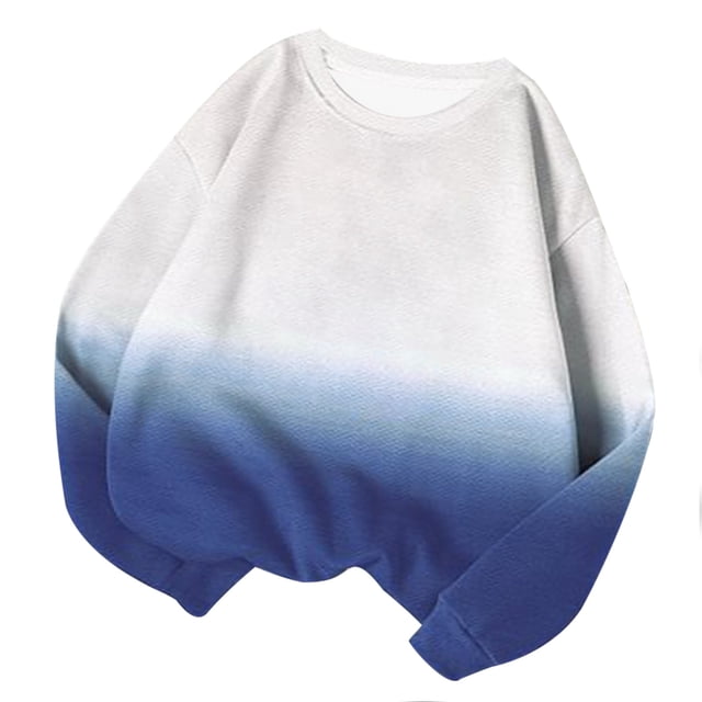 Annhoo Chandails en Molleton d'Automne pour Femmes Manches Longues Col Rond Pull Chemises Mode Dégradé Blouses