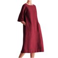 thumbnail image 2 of EGNMCR Robes d'Été pour Femmes Tendance 2024 Mode pour Femmes Col Rond Ample Manches Mi-Longues Robe Unie Longueur Genou, 2 of 8