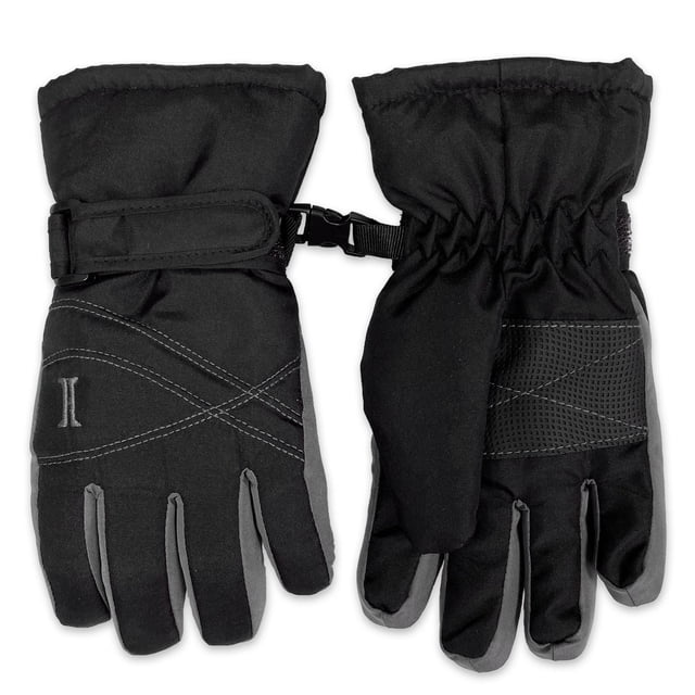 IGLOOS SKI pour Garçons GLOVE en Noir avec Dragonnes Ajustables, Coquille Isolée et Coupe-Vent Hydrofuge, Coutures Renforcées et Prise en Main Texturée de la Paume, Conçu pour Garder les Mains des Enfants au Chaud et au Sec Lors des Activités Hivernales en Plein Air.