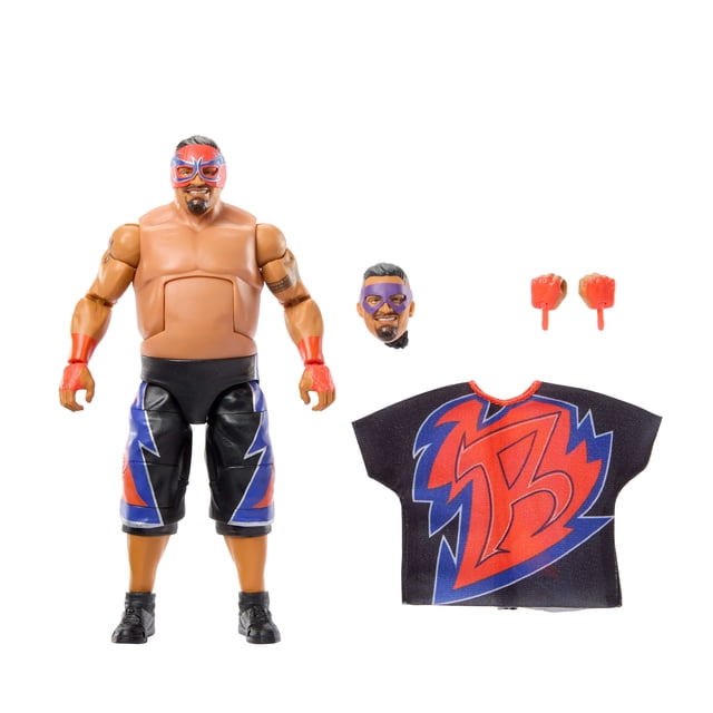 WWE Légendes Élite Figurine Articulée Rosey et Accessoires, Ensemble de Collection Série 26, 6 Pouces - Exclusivité Walmart Mettant en Vedette une Figurine de Lutte Articulée de 6 Pouces avec des shorts Noirs Décorés de Motifs Éclairs Bleus et Rouges, des Bandeaux Rouges et des Chaussures Noires, plus une Tête interchangeable, Deux Mains Interchangeables Rouges, et un t-shirt Noir avec un design Graphique Rouge et Bleu, Convient pour Exposer Ou Jouer.