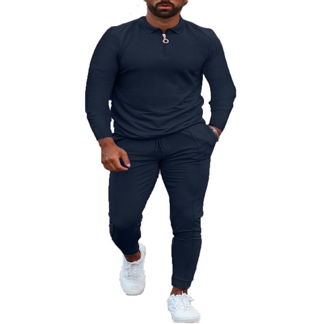 Mens Long Sleeve Outfits Stand Collar Sweatshirt Top and Sweatpants Tracksuit Set