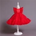 thumbnail image 2 of Dresses for Girls Flower Ruffle Beads Wedding Pageant Birthday Party Evening Tutu Girls Dress Red 5-6 Years, 2 of 4