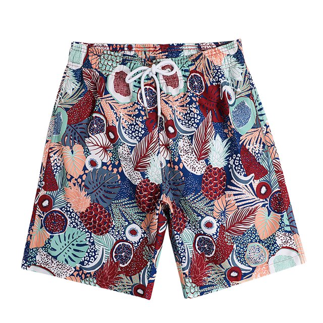 Short de Plage Décontracté en Coton et Lin à Cordon Style Ethnique Floral Orange L