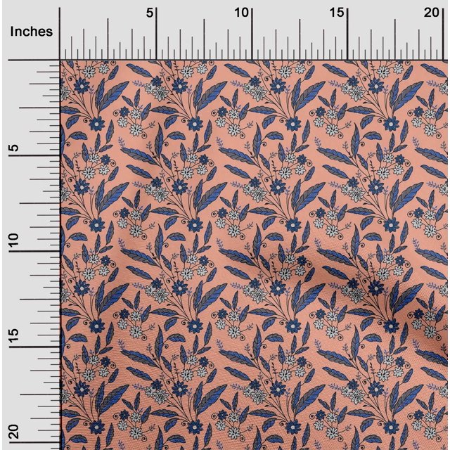 oneOone Cotton Poplin Fabric Leaves & Floral Block Print Fabric BTY 42 Inch Wide