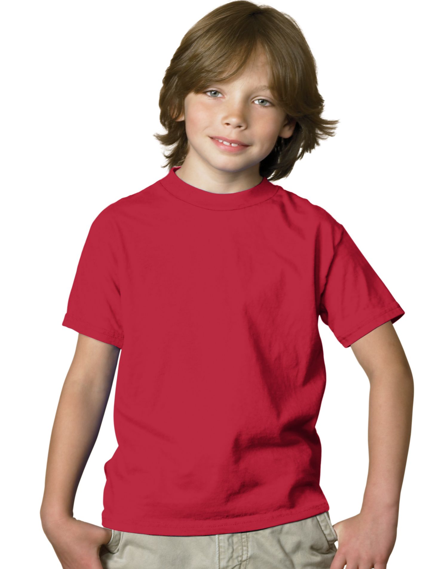 Hanes T-Shirt Lourd pour Garçon 5,2 oz COMFORTSOFT, m, Rouge Foncé