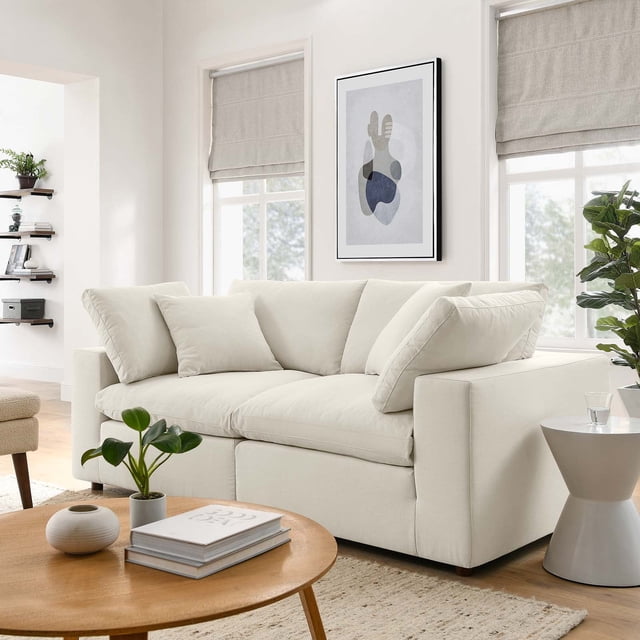 Modway Commix 2 Piece Down Filled Overstuffed Sectional Sofa Set in Light Beige