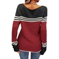 thumbnail image 3 of VgaVtl Pullover Ladies Sweaters Long Sleeve Womens Sweaters Fall Loose Color Block Knitted Red Striped Sweaters, 3 of 5