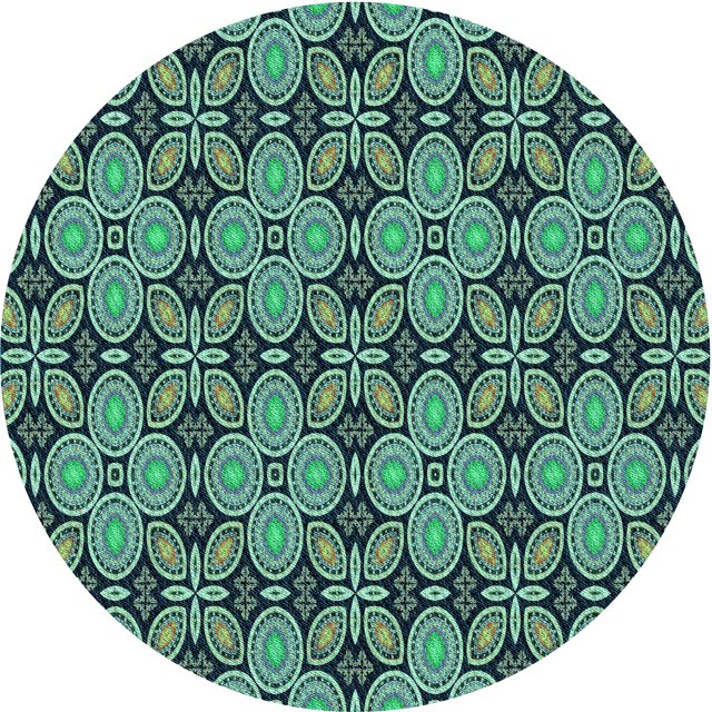 Ahgly Tapis Rond Lavable en Machine Intérieur Transitionnel Bleu Profond, 5 Pieds Rond