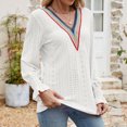 thumbnail image 3 of CEHVOM T-shirt Mode Femme Col en V Manches Longues Ample Liquidation, 3 of 5