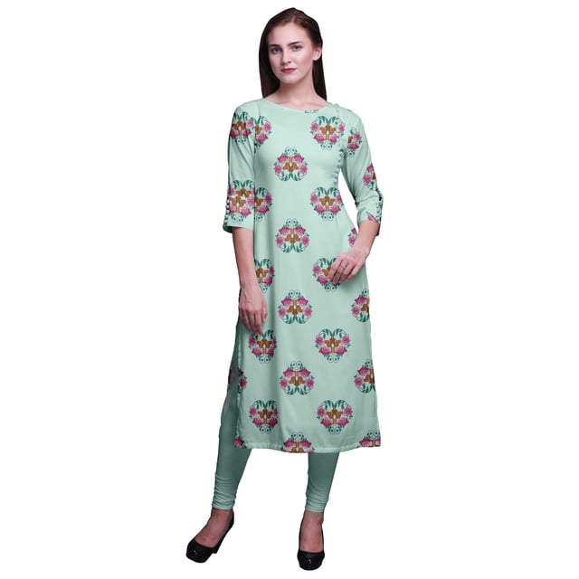 Bimba Kurtis Droits pour Femmes Longue Robe Kurti Imprimée Haut Indien à Manches 3/4