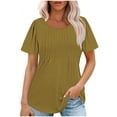 thumbnail image 1 of Meichang T-Shirts pour Femmes 2025 à Manches Courtes, Col Rond, Coupe Ample, Mode d'Été, T-Shirts à devant Plissé, T-Shirts Décontractés de Couleur Unie, 1 of 7