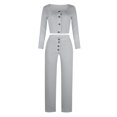 thumbnail image 4 of PVCS Women's Solid Color Long Sleeve Cardigan Slim Buttoned Casual Pants Suit, 4 of 6