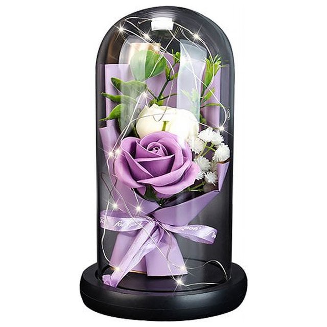 MesaSe Rose Gift Box with Glass Cover LED Light Gift for Valentine‘s Day Anniversary