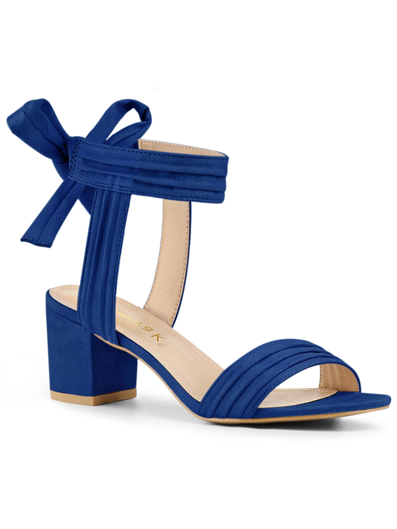 BLISSFUL STEP Women's Open Toe Back Ankle Tie Chunky Heel Sandals