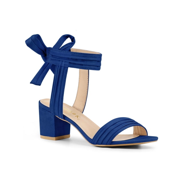 BLISSFUL STEP Women's Open Toe Back Ankle Tie Chunky Heel Sandals