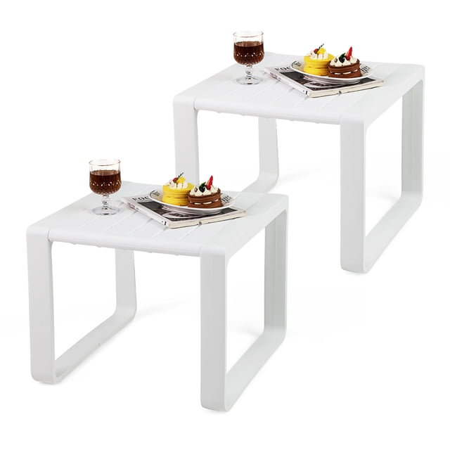 Gymax Outdoor Side Table Set of 2 18'' Weather Resistant Adirondack Table Patio White