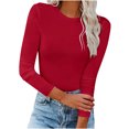 thumbnail image 1 of IROINID Offres Womens Hauts Grande Taille Automne Manches Longues Extensible Ajusté T-Shirt Blouse Basique Uni, Rouge, 1 of 7