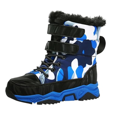 REDARER Kids' Plush High-Top Snow Boots - Thick-Soled Winter Booties with Velvet Lining | Waterproof & Fashionable for Outdoor Play,Color:Blue,Size:10-10.5 Years