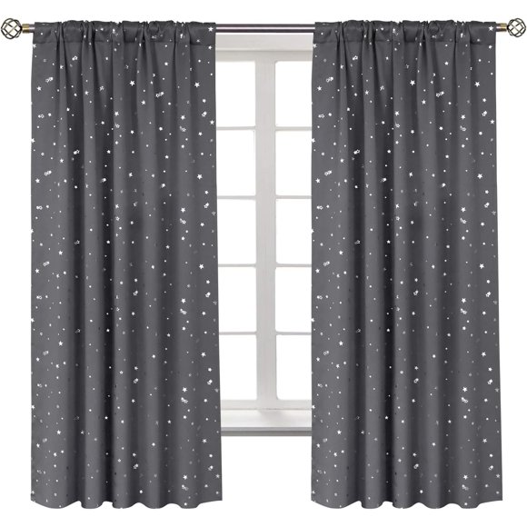 Rideaux Occultants pour Enfants pour Chambre à Coucher, Rideaux Assombrissants à Passe-Tringle Décoration Isolation Thermique pour Fenêtres pour Chambre de Bébé, Chambre d'Enfant, 2 Panneaux, Chacun 52 x 63 Pouces, Gris