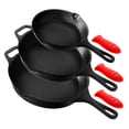 thumbnail image 1 of NutriChef Non Stick Pre Seasoned Cast Iron Skillet Frying Pan, 3 Piece Set, 1 of 7