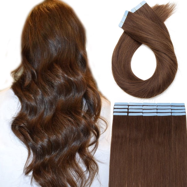 Extensions de Cheveux Humains à Bande Cheveux Brésiliens Soyeux Raides Tête Complète 20 Pcs
