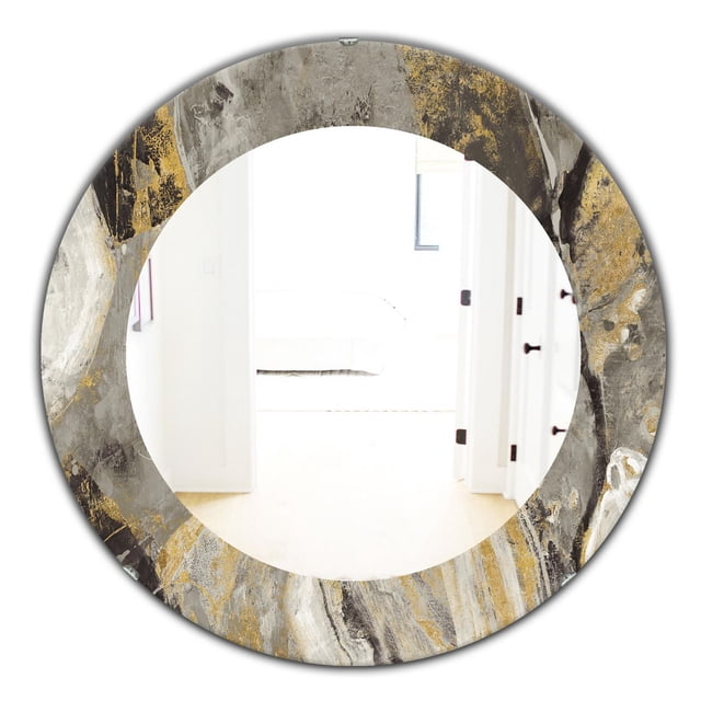 Designart 'Painted Gold Stone' Traditional Mirror - Oval or Round Wall Mirror - 32x32