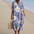 thumbnail image 1 of Ovzne Robes d'Été pour Femmes 2025 Robe pour Femme Robes d'Été pour Femmes avec Poches Imprimées Robes Amples à Col en V Manches Courtes Robes de Vacances Manches Courtes Imprimées Liquidation, 1 of 5