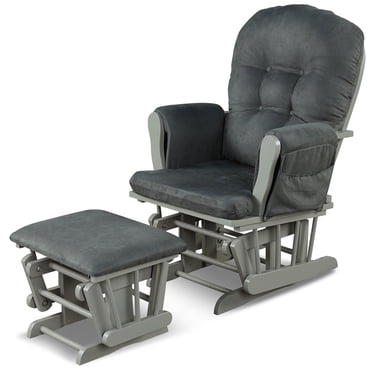 Costway Ensemble de Coussins pour Fauteuil Berçant et Ottoman en Bois pour Chambre de Bébé, Gris Foncé