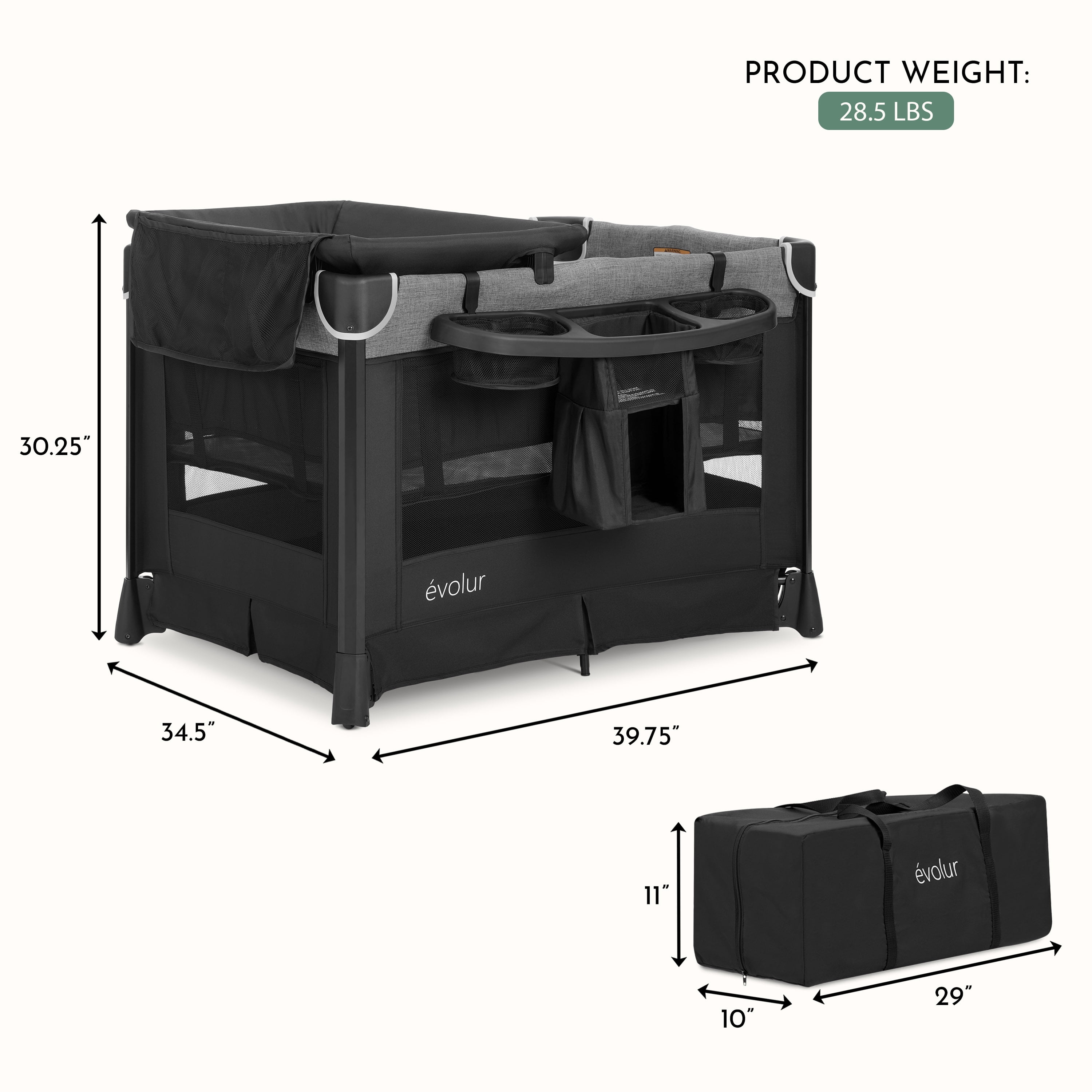 Evolur Cozy Cove Deluxe Playard, Black