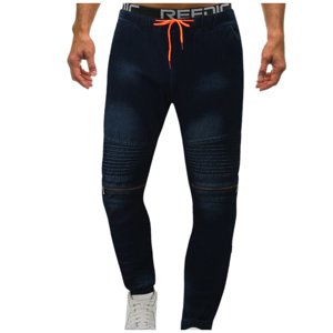 Ketyyh-chn99 Hommes Baggy Jeans 2024 Pantalon à pignons à coupe molle pour hommes à taille moyenne Jeans à cordes minces pour hommes avec Pocket Zip Blue,L