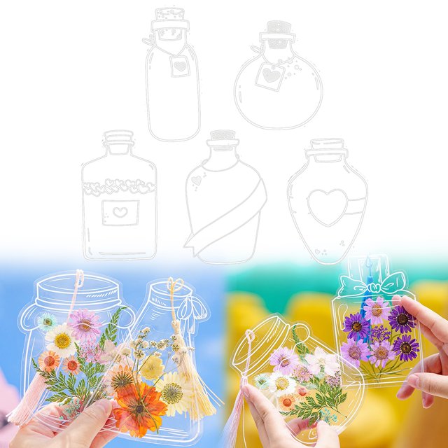 20PC Large Size Bookmark Flower Page Clips Bookmarks Children Handmade DIY Transparent Flower Page Glass Bottle Wishing Bottle Sticker