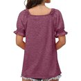 thumbnail image 4 of Womens Casual Solid Color Square Neck Short Sleeve Tops Blouses, 4 of 7
