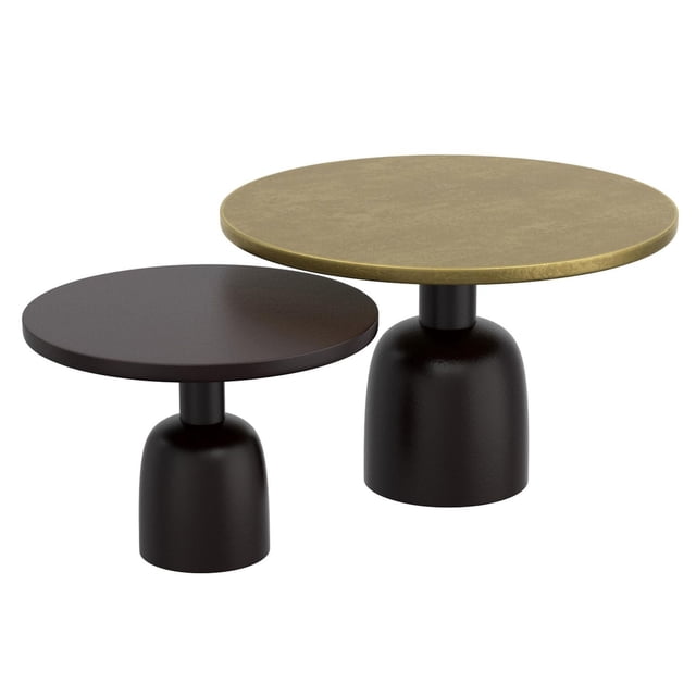 Chic industriel Aluminium Fonte Table de Basse Ronde, Jeu de 3 - Or Antique et Noir