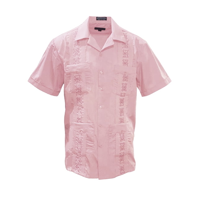 Gravity Threads Mens Guayabera Summer Shirt - Light Pink - 4X-Large