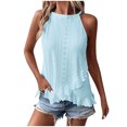 thumbnail image 1 of VEKDONE Halter Tops for Womens Summer Sleeveless Hollow Out Ruffled Tank Tops Solid Color Loose Breathable Lounge Vests Blue Large, 1 of 9